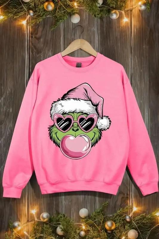 Pink Blowing Bubble Grinch Graphic Sweatshirts - Love Salve